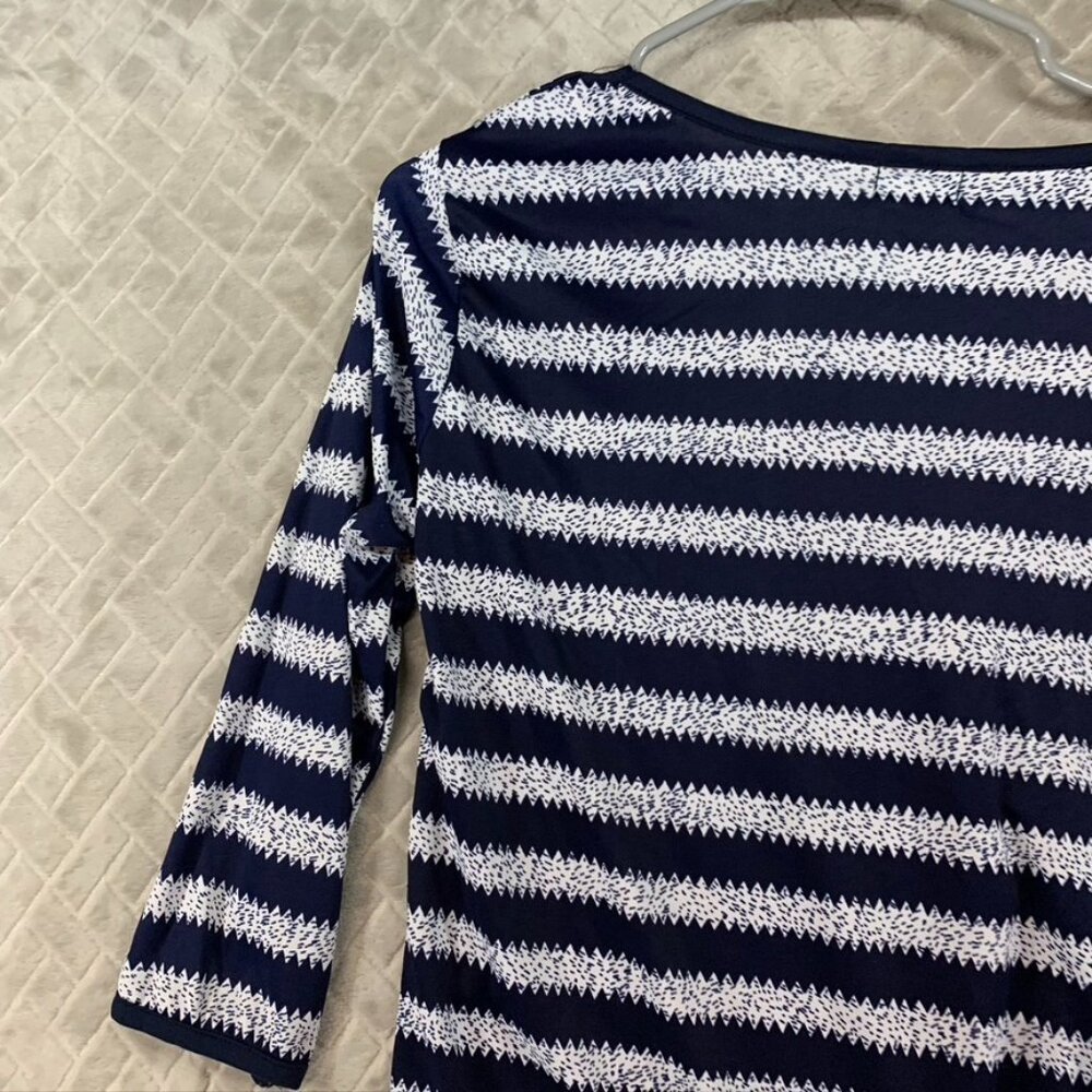 Uniti Shirt Womens Small Navy Blue Striped Zig Zag 3/4 Sleeve - Picture 11 of 14